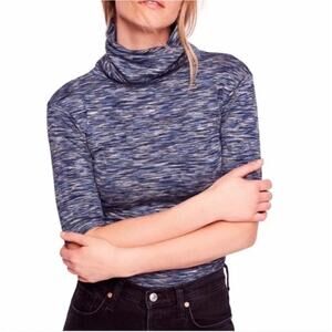 Free People Turquoise Sunshine Space Dyed Marled Cotton Half Sleeve Turtleneck